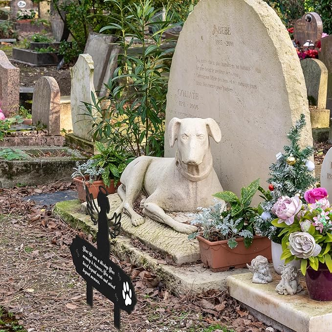 Rngmsi Dog Cemetery Decorations for Grave - Grave Garden Metal Decorations Memorial Dog Angel Wings Stakes Plaque Waterproof Black Grave Decoration Sympathy Garden Stake Markers Dog Grave Decor