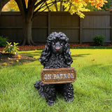 Black Poodle Garden Statue with Solar Lantern - 14.4" Large Dog Outdoor Decor with Double-Sided "Welcome/On Patrol" Sign, Waterproof Resin Puppy Figurine for Yard, Porch, Patio, Pet Memorial Gift