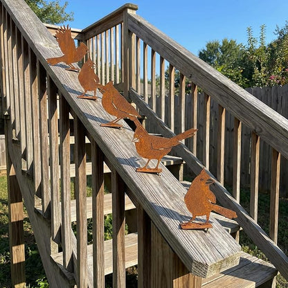 5PCS Rusty Metal Cardinal Silhouettes Outdoor Garden Statues, Rustic Bird Yard Art for Fence Patio, Spring Garden Ornaments (Vintage Rusted Finish, Not Defects)