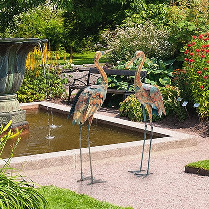 Giantex Crane Garden Statues Set of 2, Standing Metal Crane Sculptures Bird Ornament Yard Decorations for Lawn Backyard Porch Patio Outdoor Decor, with 4 U-Shaped Stakes (Crane)