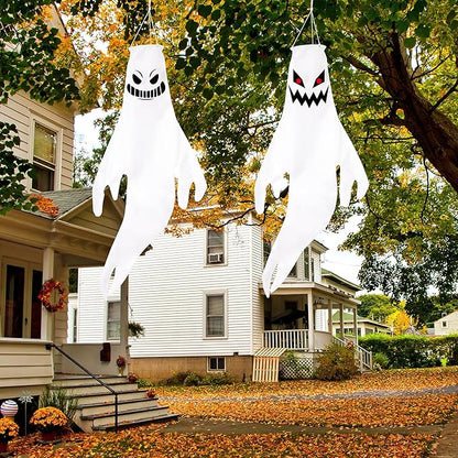 Geefuun 2PCS Halloween Fierce Ghost Windsocks Hanging Decorations - 43 Inch Flag Wind Socks for Home Yard Outdoor Decor Party Supplies