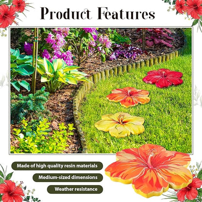Cinnvoice 3 Pack Garden Stepping Stone Outdoor, Decorative Dimensional Resin Stepping Stones for Patio Pathway Landscaping Walkway Sculpture Yard Backyard Lawn(Hibiscus,10 Inches)