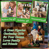 ZQQLITE Garden Gnome Statues Figurine Lights - Solar Powered Lighting Outdoor Decorations with Lantern & Welcome Sign, Yard Art Lawn Ornaments for Porch Patio Balcony - Gnome Gifts for Women Mom