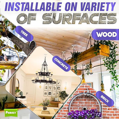 [UPGRADED] 200LBS 8Pcs Rotatable Ceiling Hooks with 4 Screw Points Plate Base, White Wall Mount Metal Hanger for Hanging Plants, Bird Feeders, Lanterns, Lights, Wind Chimes, Indoor Outdoor Decor