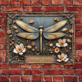 Custom Garden Signs Personalized Metal Tin Sign for Women, Retro Dragonfly Metal Sign for Outdoor, Patio, Yard Rustic Home Decor Gift for Mothers Day, Grandmas, and Gardening Lovers