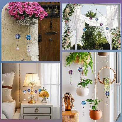 HDCRYSTALGIFTS 4pcs Crystal Flower Suncatchers for Window Hanging Christmas Tree Ornaments, Rainbow Maker Crystal Sun Catchers Indoor Window Outdoor Patio Garden Decor Gifts (1.7 * 10inch,Multicolor)