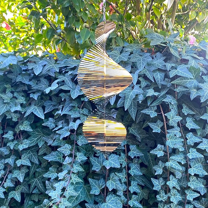 Wind Spinner Metal Garden Spinners Outdoor Garden Art for Backyard Outdoor Hanging Decor and Spinners for Yard and Garden Ornaments 3D Shape (White Gold Helix)