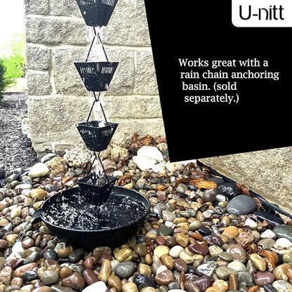 U-nitt Rain Chain Water Collection for Gutters Rainwater Catcher & Diverter, 8.5 FT Chains for Outside Garden, Black Square Cups, Roof Downspout, Works with Heavy Rain, w/ Gutter Clip for Rainchains