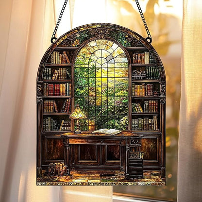 Bookshelf Acrylic Suncatcher Window Hanging Faux Stained Glass Bookish Decor Librarian Teacher Room Decor Gift