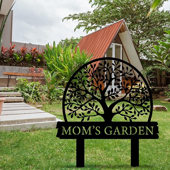 Personalized Garden Sign with Tree Of Life Design, Custom Garden Stake with Nature, Customized Garden Gift, Farmhouse Flower Garden Decor for Outside, Gardening Decor Gifts for Gardeners, Backyard Art