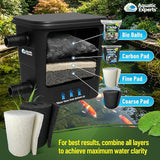 Aquatic Experts Koi Pond Filter Pad Bundle with Bio Balls – White Fine 12" x 72" + Black Coarse 12" x 72" Pads & 300 Count Bio Balls, Reusable Pond Filter Media