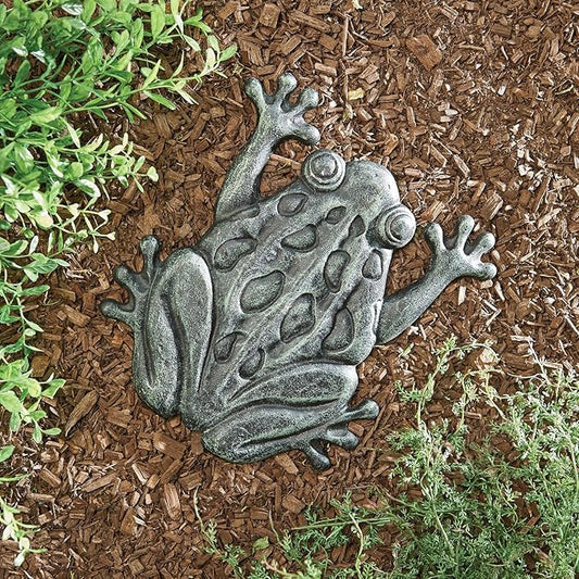 Upper Deck Cast Iron Frog Stepping Stone - Animal Garden and Yard Decor with Verdigris Finish