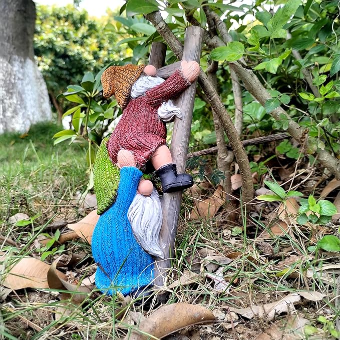 Climbing Ladder Gnomes Tree Faces Decor for Yard Cute Gnome Garden Statue Art Resin Dwarf Sculpture Outdoor Decoration Ornaments