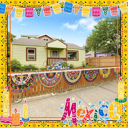 6 Pcs Cinco De Mayo Bunting Fan Flag Mexican Fiesta Half Fan Banners 1.5 x 3ft Donkey Hanging Flag Banner Tacos Cactus Bunting Decoration for Outdoor Indoor Garden Yard Party Decor(Mexican)