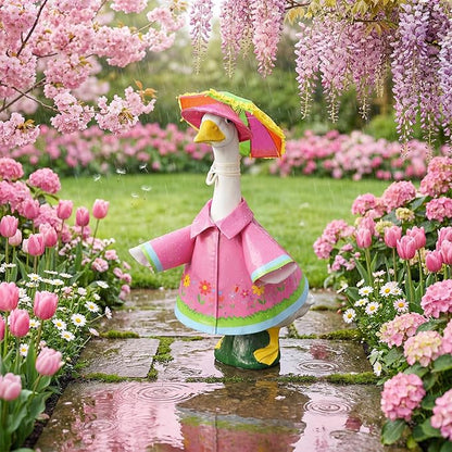 DECOHS 3 Pcs/Set Raincoat Porch Goose Outfits, Summer Lawn Goose Statue Raincoat Costume, Yard Goose Clothes Raincoats Umbrella Hat Outfit for 23" Statue Patio Garden Decoration (Rosy)