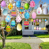 Rtteri 30 Pcs Easter Egg Outdoor Hanging Ornaments Colorful Double Sided Printing Tree Ornament Plastic Easter Egg Hanging Ornament for Porch Tree Yard Lawn Party