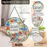 Gram's Garden Floral Stained Glass Window Hanging Suncatcher for Grandma, Gram Grandma Gifts Sun Catcher Wall Hanging Decoration for for Mothers Day Christmas Birthday, 7.8 x 7.8 in