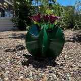 Handmade Metal Bisnaga Cactus with Flowers - Garden Art Decor (Dark Green)