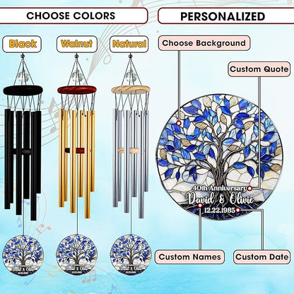 Personalized Wedding Gifts for The Couple, Custom Crystal Tree of Life Wind Chime, Suncatcher Ornament Outdoor Chimes Hanging, Mother's Day Birthday Gifts for Women, Grandma, Nana Garden Décor