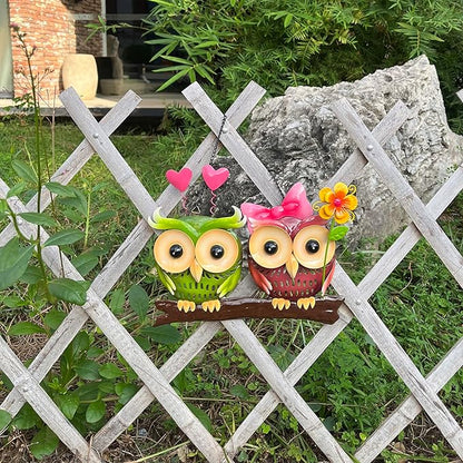 Metal Owl Couple Garden Stakes, Hand Painted 3D Yard Art, Colorful Outdoor Lawn Ornaments Sculpture Decor, Gift for Family and Couple (Small)