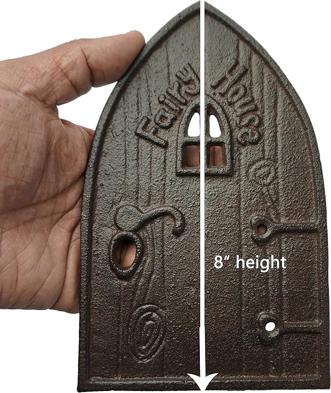 Lulu Decor 100% Cast Iron Miniature Fairy Door + 2 Windows with Glow in Dark Paint, Garden Ornament for Bottom of Trees (8 inches)
