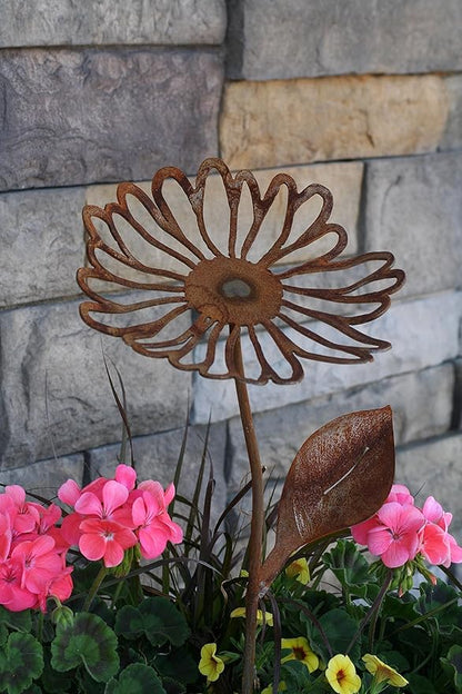 Metal Rustic and Colorful Flower Stakes Ranging from 9.5 to 36 Inches Tall (Daisy Stake 23" Tall, Naturally Rusted)