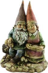 Napco Imports Cuddly Gnome Couple Distressed Green 12 x 9 Resin Stone Collectible Figurine