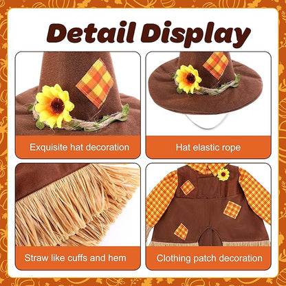DECOHS 2 Pcs/Set Scarecrow Porch Goose Outfits, Fall Thanksgiving Lawn Goose Statue Scarecrow Costume, Garden Goose Scarecrows Clothes Hat for 23" Statue Autumn Halloween Outdoor Patio Yard Decoration