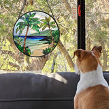 DASTOLL Stained Glass Window Hanging 4 Pcs Set Blue Ocean Coconut Tree Scenery Large 15" - Suncatcher Door Garden Sun Catcher Decor Birthday Christmas for Mom Woman Nana Men