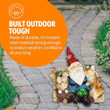 Exhart Garden Gnome, Solar Squirrel and Fox Friends Garden Sculpture, LED Birds, Outdoor Lawn and Yard Decoration, 14 x 8 x 13.5 Inch, Multicolor, Resin