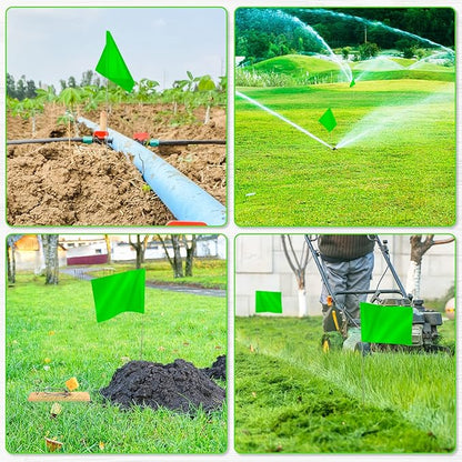 IKAYAS 4 * 5 * 15 Inch Marking Flags for Lawn - 50 Pack PVC Green Small Yard Survey Irrigation Landscape Markers