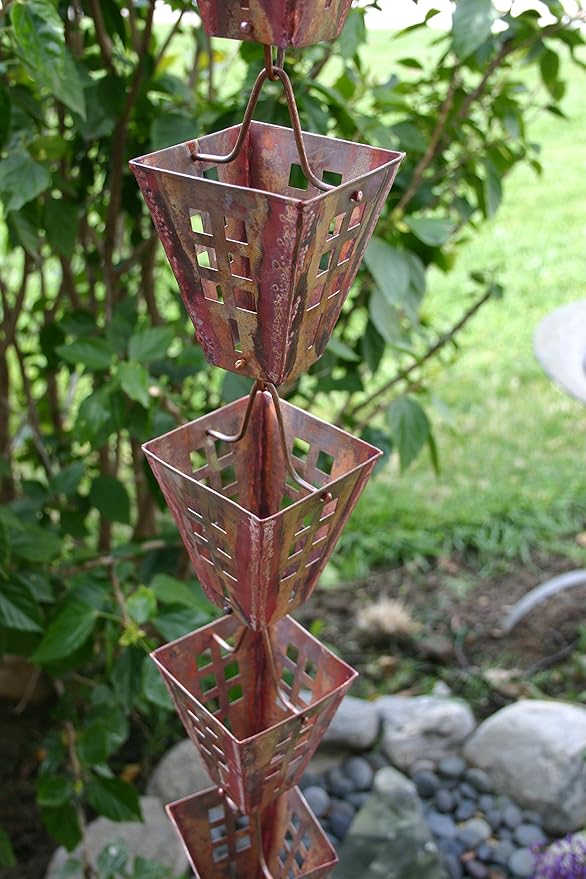 Arts & Crafts Square Cups Rain Chain with Installation Kit (16 Foot)