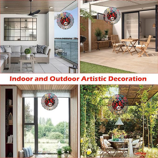 Cardinal Wind Spinner, Red Bird Wind Chimes for Garden Yard Decor, Outdoor Metal 3D Stainless Steel Hanging Wind Spinner 10 inch