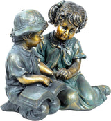 Alpine Corporation GXT258A Outdoor Finely Sculpted Boy and Girl Reading Book Garden Statue, 19"H, Bronze