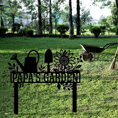 Personalized Metal Garden Sign, Garden Tools Design Sign with Stake, Garden Signs Decorative Outdoor, Front Yard Art, Gardening Decor, Custom Name Metal Stake, Lawn Art, Gift for Grandpa's Garden