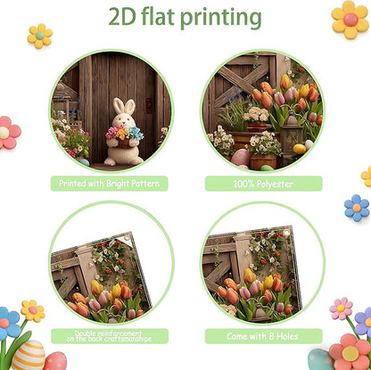 Easter Garage Door Banner Cover, Easter Bunny Flower Eggs Spring Party Backdrop Decor, Garage Door Cover For Outdoor Yard Holiday Decoration