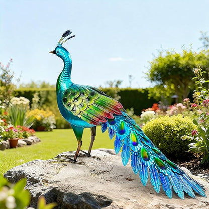 Elegant Metal Peacock Statue – Vibrant Garden Statues and Durable Metal Yard Art with Stunning Blue-Green - Peacock Decort for Patio Lawn or Backyard - Heartfelt Outdoor Art Gift for Women