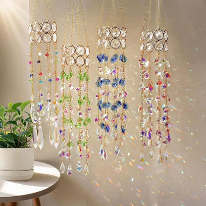 HDCRYSTALGIFTS 2 Pack Crystal Suncatchers for Window Hanging, Rainbow Maker Crystal Prism Sun Catcher Indoor Window Outdoor Home Garden Decor Retirement Gift,17inch