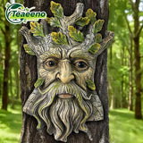 Teaeeno Whimsical Tree Face Garden Decoration, 9.8 in Tree Faces Decor Outdoor Wallmounted Statue Art with Leaf Features, Outdoor Decor Garden Accessory (Nature and Outdoors)
