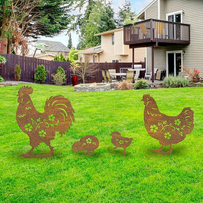 Metal Chicken Garden Decor Outdoor, Chicken Gifts for Women/Men/Chicken Lovers Gifts,Black Chicken Silhouette Statues Garden Decor for Outdoor Decor,Yard Art,Backyard,Patio,Lawn Ornaments (Gold)