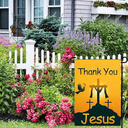 Thank You Jesus Garden Flag 3 Ply 12x18 Inch Christian Garden Flag Vertical Double Sided Jesus Garden Flags for Outside Indoor House Outdoor Yard Patriotic Sign Decor