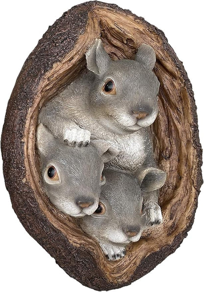 Squirrel Tree Wall Mount 7"x11" - Polyresin Wall Sculpture Ornament for Indoor or Outdoor Decor - Squirrel Tree Faces Animal Garden Decorations