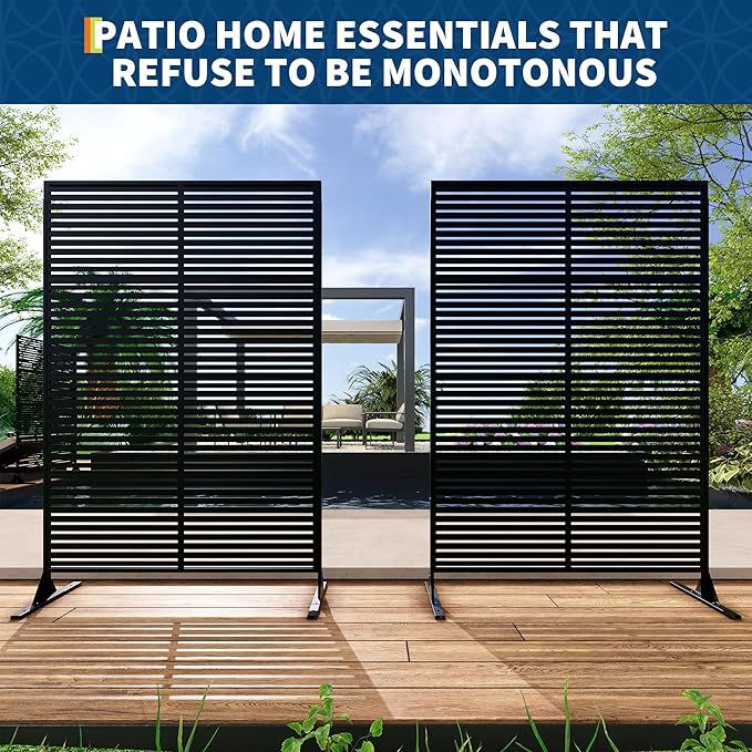 Garveelife Metal Privacy Screen 72" H×47" W for Outdoor Freestanding Decorative Privacy Wall Panels with Stand, Patio Balcony Screens for Outside Divider Deck Porch Garden, 1PC