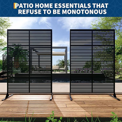 Garveelife Metal Privacy Screen 72" H×47" W for Outdoor Freestanding Decorative Privacy Wall Panels with Stand, Patio Balcony Screens for Outside Divider Deck Porch Garden, 1PC