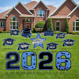 13Pcs Graduation Yard Signs Class of 2026 Large Congrats Grad Sign with Stakes & String Hanging Graduation Decorations for Indoor Outdoor Yard Lawn Porch School (Blue)