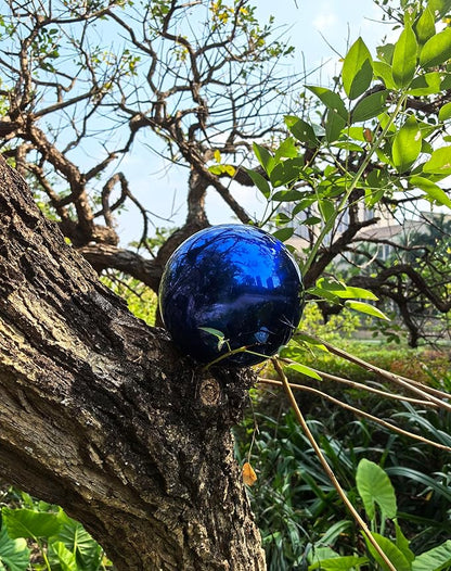 Gazing Ball for Garden Decor - 8-Inch Hollow Metal Sphere for Outdoor & Indoor Use, Patio, Yard, Flower Bed Accent Piece (Blue)