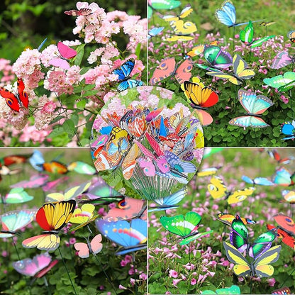 Augshy Butterfly Decorations,75 PCS Luminous Butterfly Garden Decor Stakes, Waterproof Gardening Art Butterfly Ornaments for Outdoor Yard Lawn Garden Decor