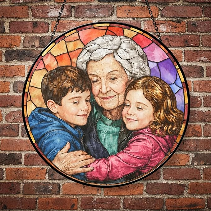 Personalized Grandma Stained Glass Sun Catcher, Custom Photo Window Hanging, Personalized Stained Glass, Gift for Grandma, Grandparents, Christmas, Birthday, Keepsake, Christmas Ornament, P2