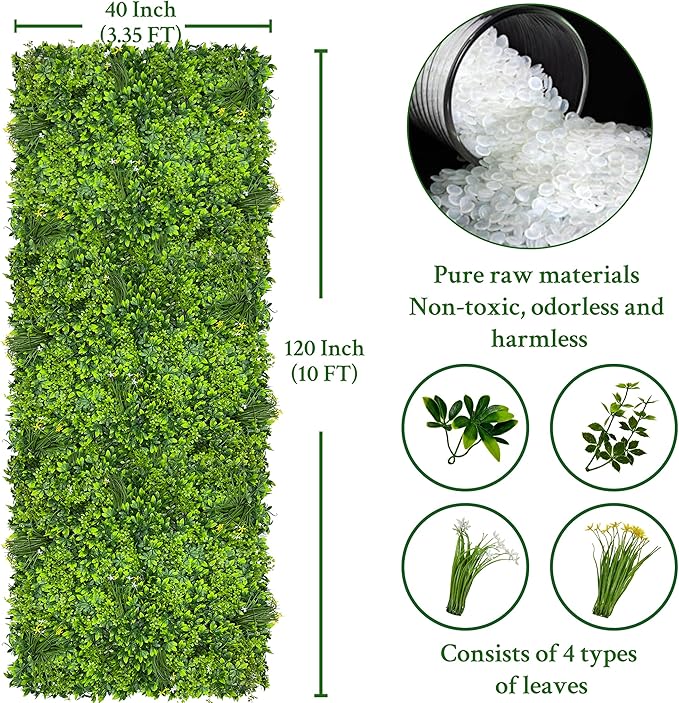 ODTORY Artificial Plant Wall Roll: 40X120 in (33.5 sqft) UV-Anti Ivy Privacy Fence Screen Faux Greenery Panels Backdrop Boxwood Ivy Vine Leaf Hedge Fence for Indoor Outdoor Green Decor