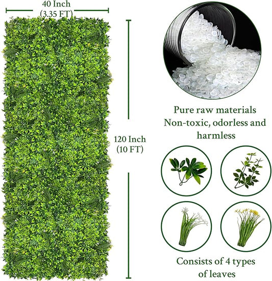 ODTORY Artificial Plant Wall Roll: 40X120 in (33.5 sqft) UV-Anti Ivy Privacy Fence Screen Faux Greenery Panels Backdrop Boxwood Ivy Vine Leaf Hedge Fence for Indoor Outdoor Green Decor